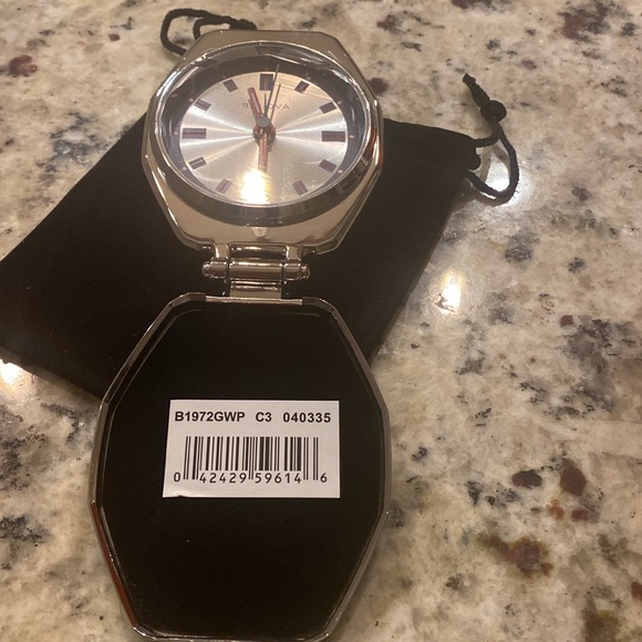 bulova travel clock chrome with red accents, B1972GWP - Picture 2 of 5
